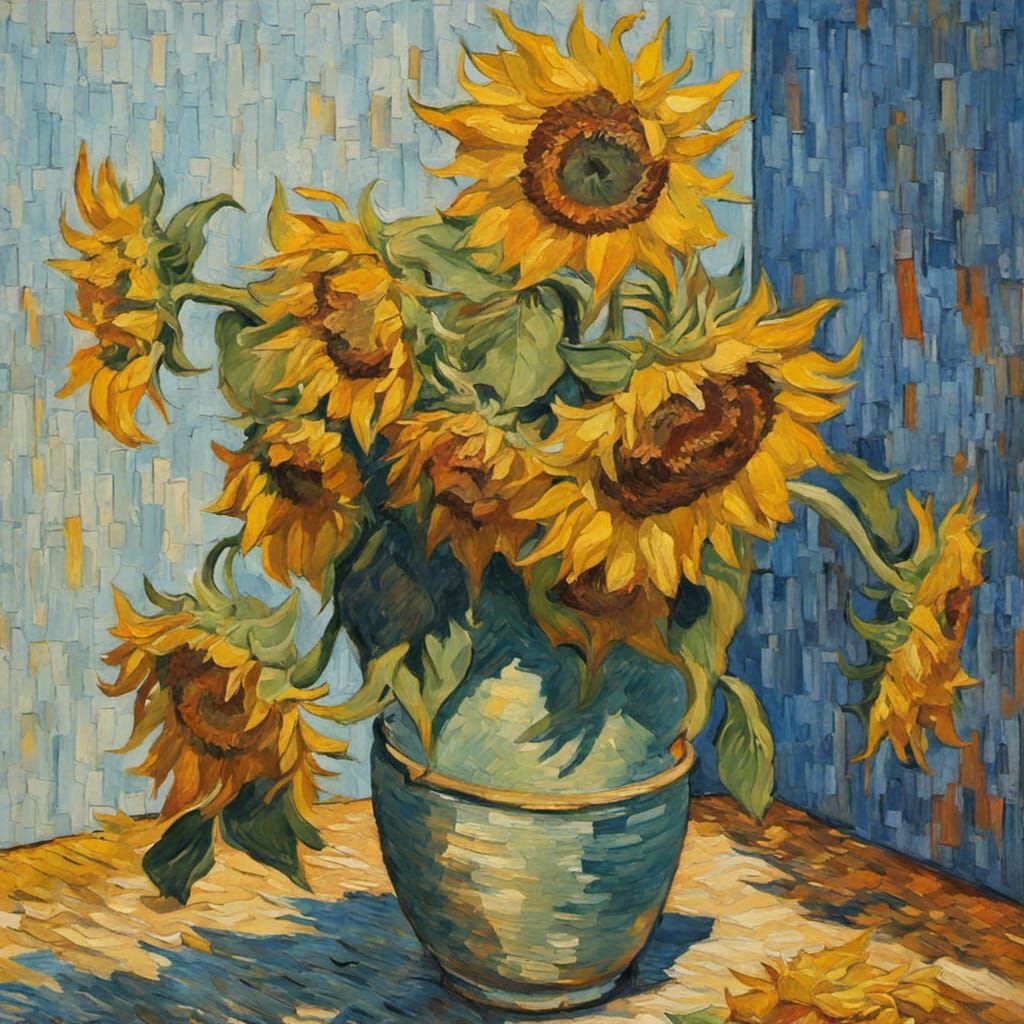 Post-Impressionist Bedroom with Sunflowers in Gouache Style