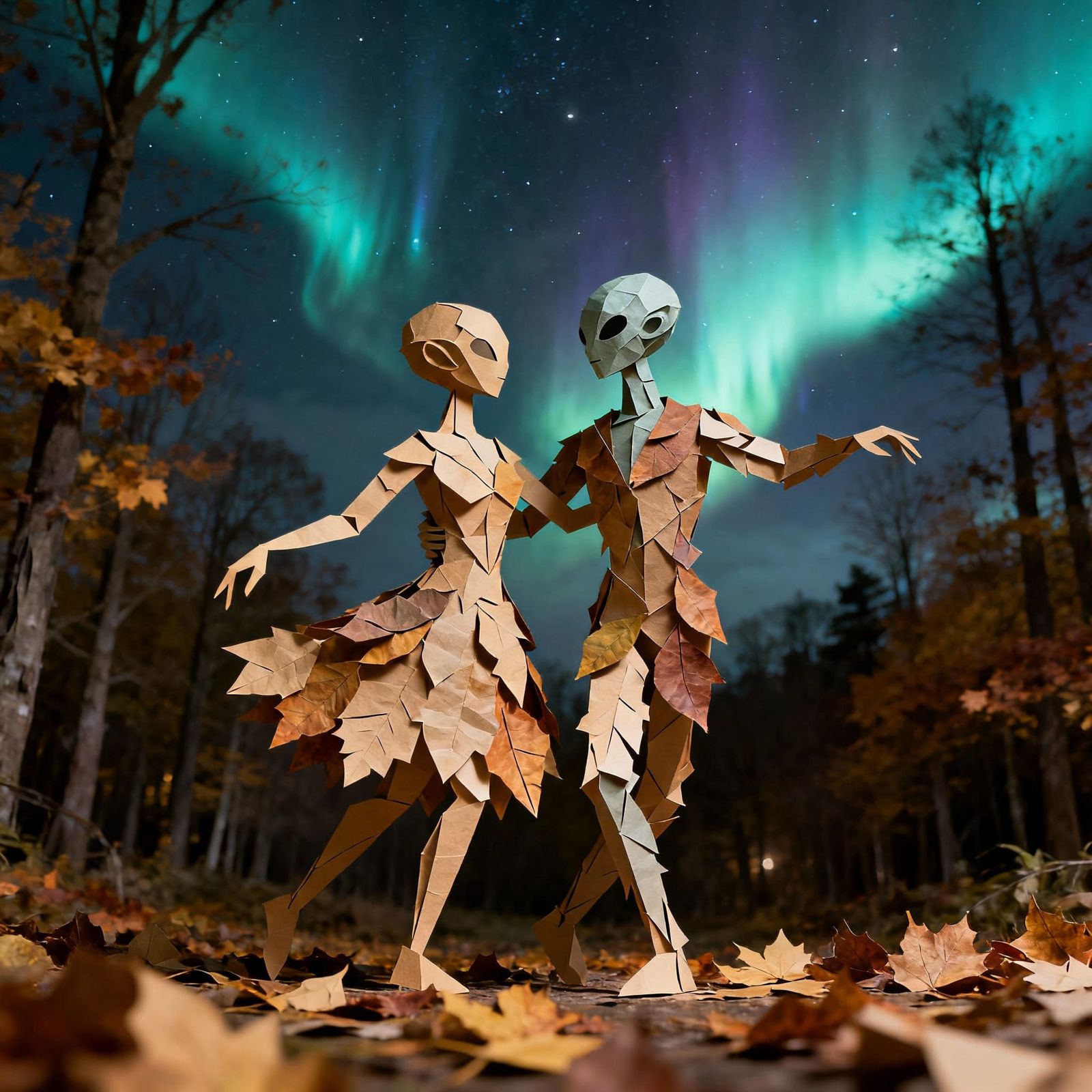 Alien Couple Dancing in Ethereal Autumn Forest