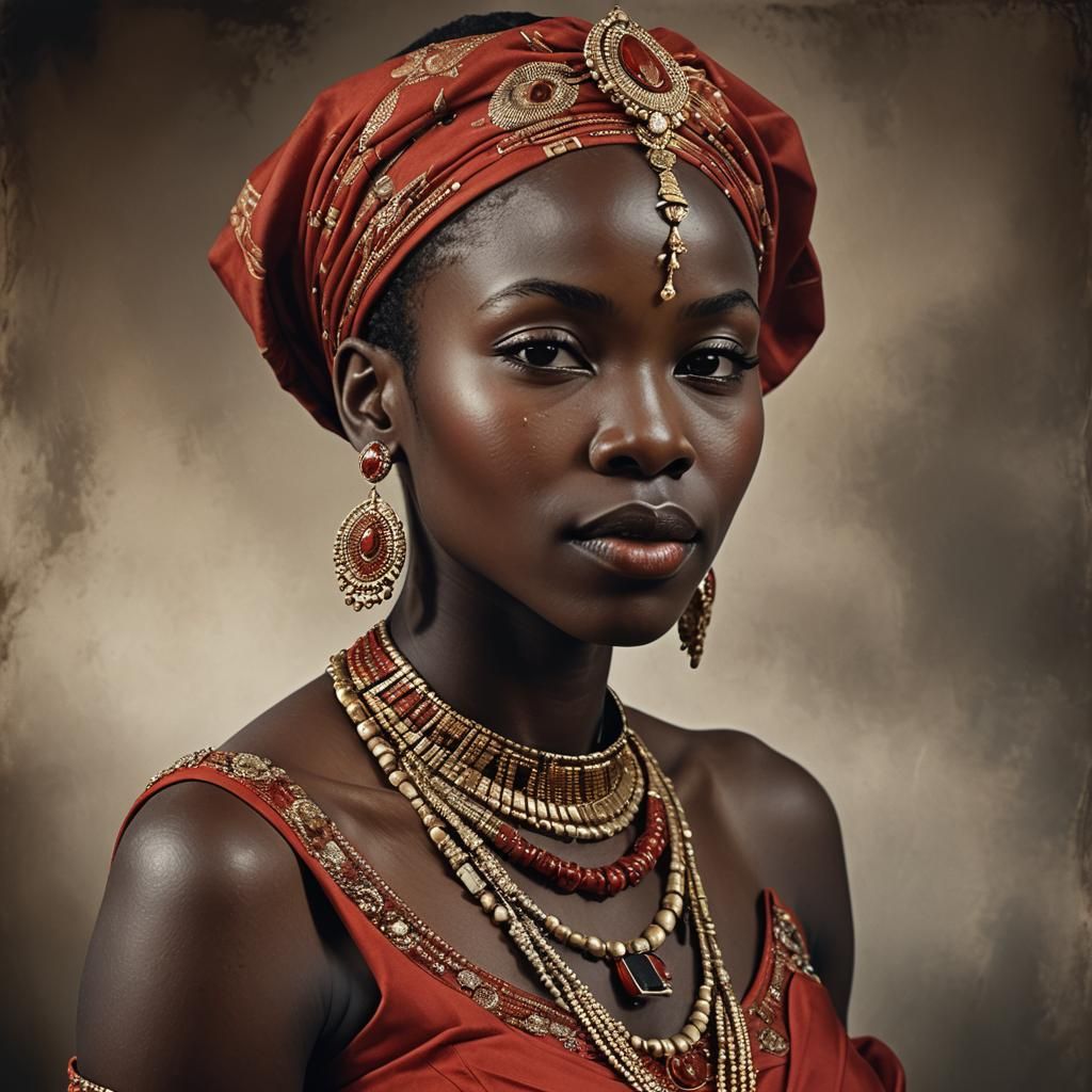 African Beauty: Photorealistic Portrait in Red Dress