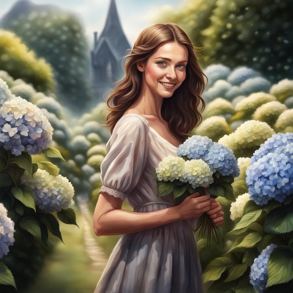 Woman Picking Flowers in Watercolour Style