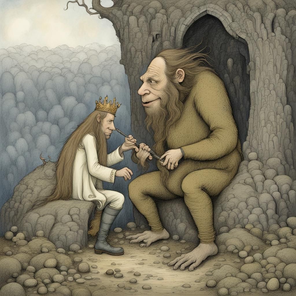 Prince William and Troll, Fairy Tale Illustration