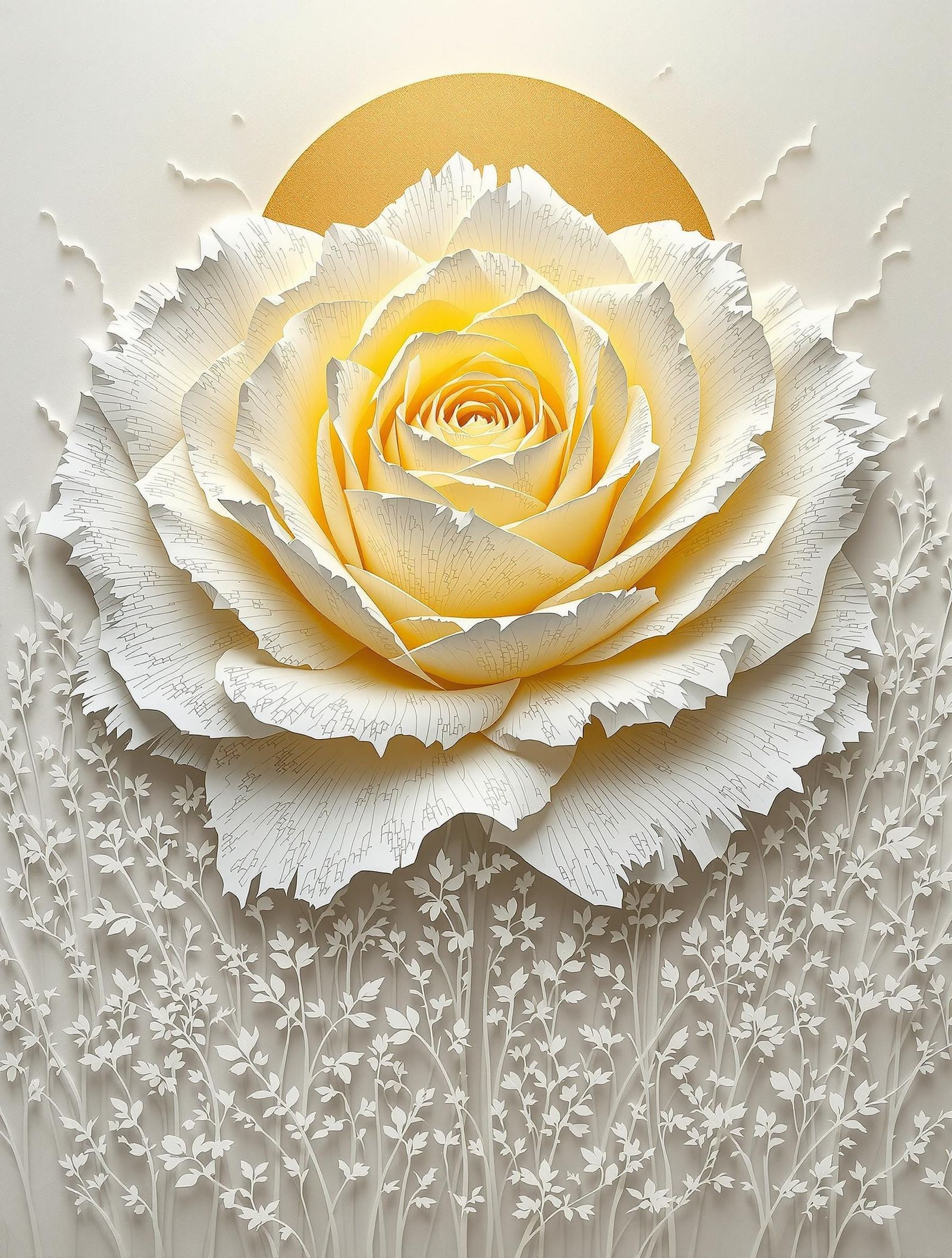 Luminous Yellow Rose Blooms in a Whispering White Landscape