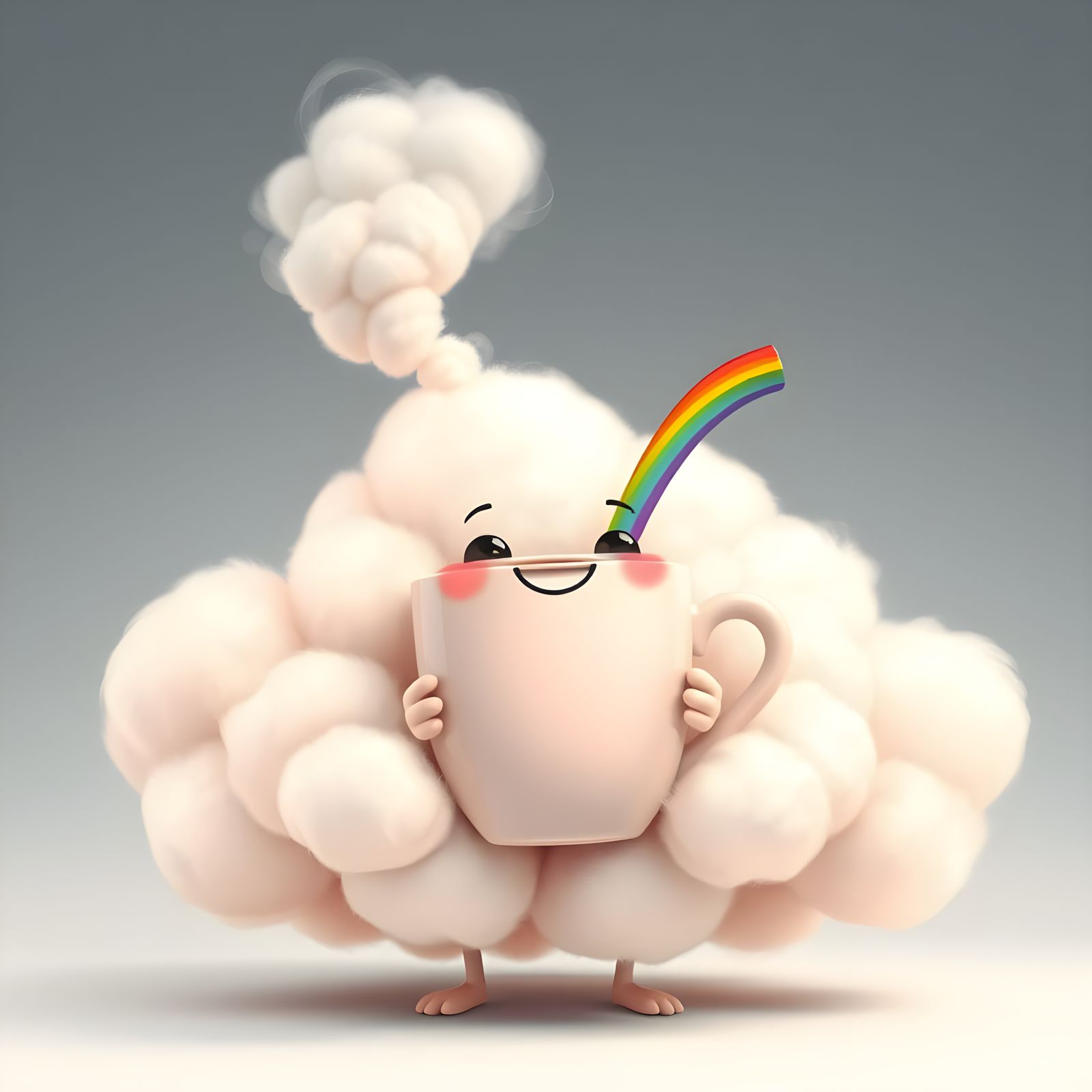 Pastel Cloud Sips Coffee with Rainbow Straw