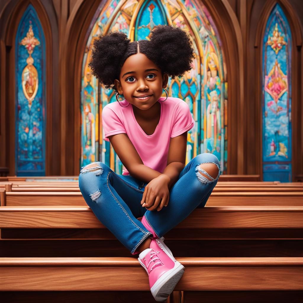 Girl Crying in Church: 3D Digital Art