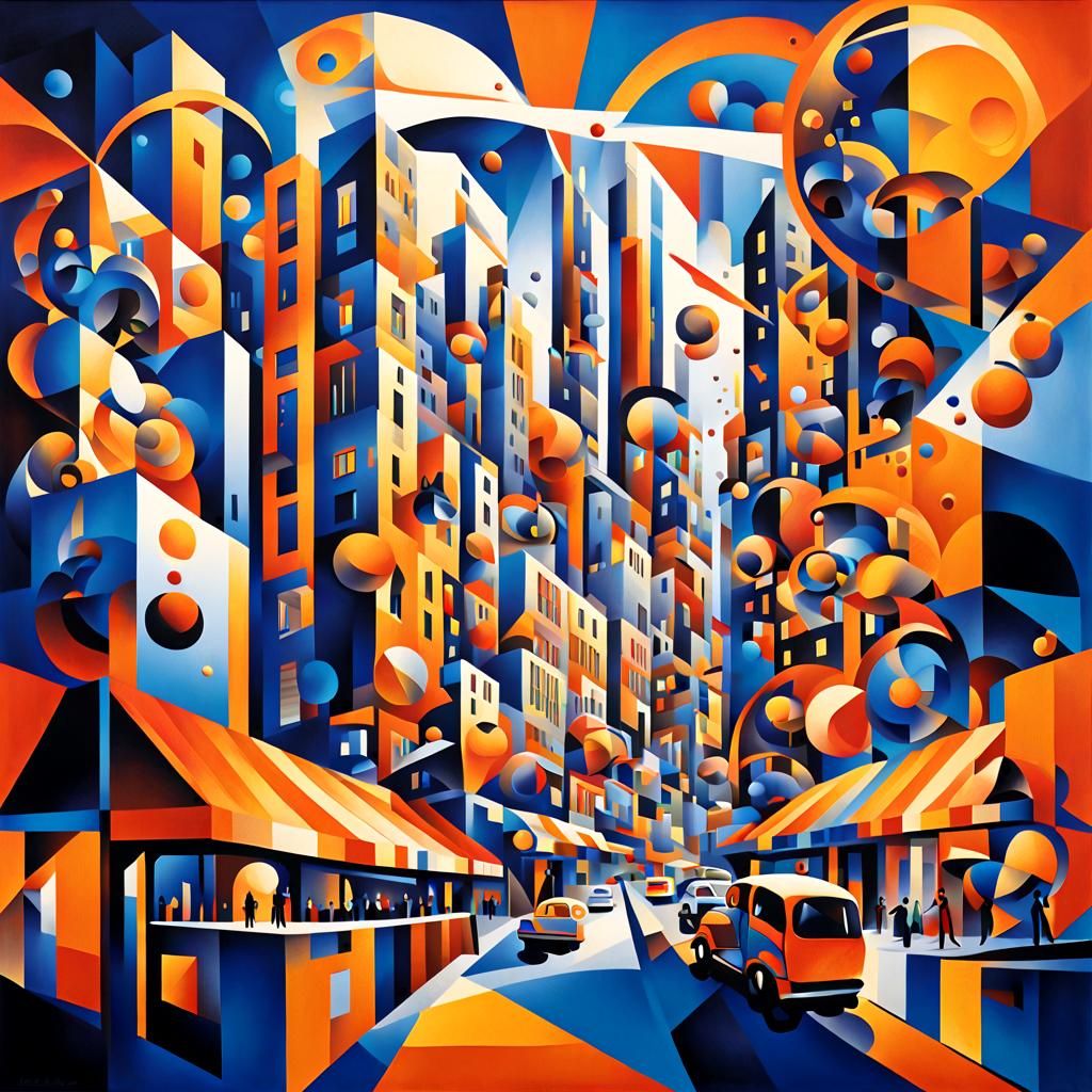 Kinetic Cityscape in 3D Cubist Style