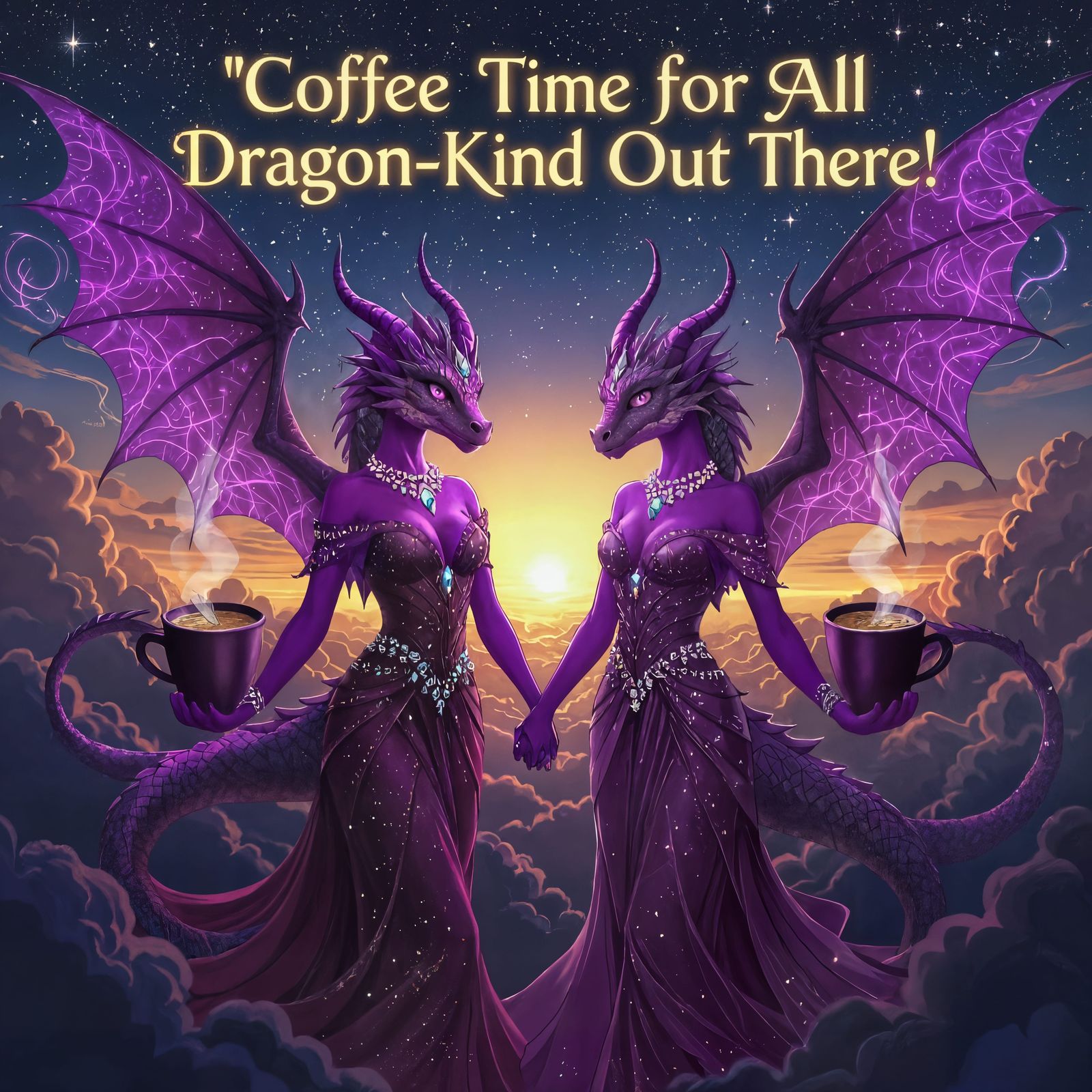 Dragon Ladies Coffee Time: Art Nouveau Neon Futurism