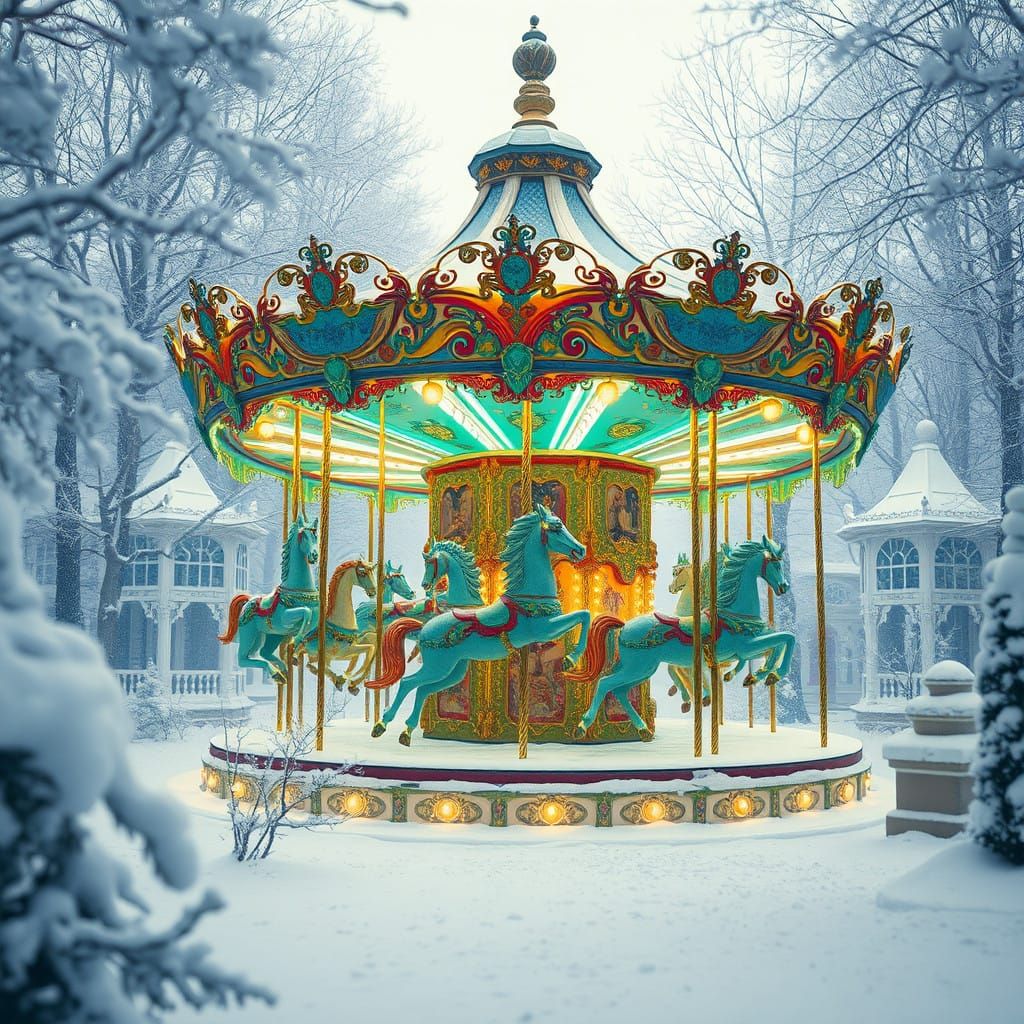 Mystical Carousel in Winter Wonderland