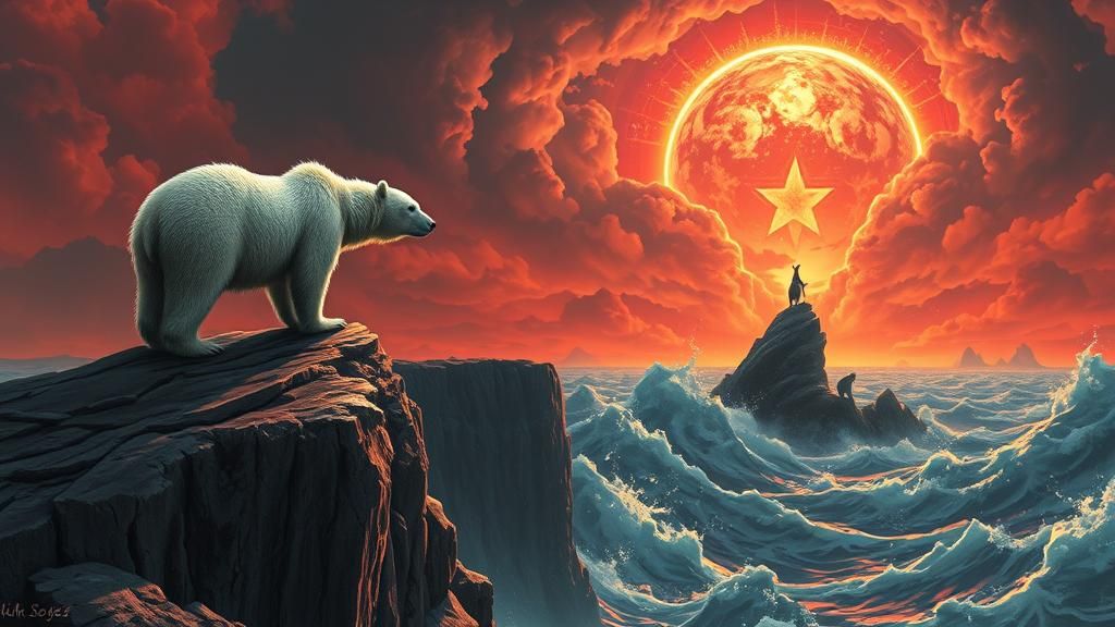 Viking Polar Bear on Crimson Cliff, Dark Fantasy