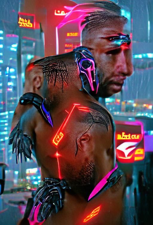 Neon Cyborg in Cyberpunk 2099 Cityscape