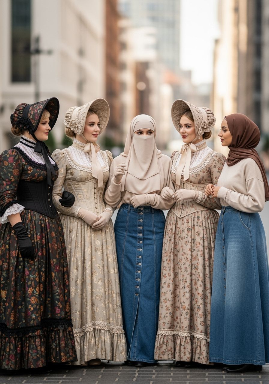 Four Women in Victorian and Modern Styles