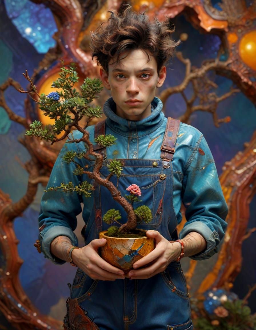 Surreal Creature Amidst Bismuth Fractals