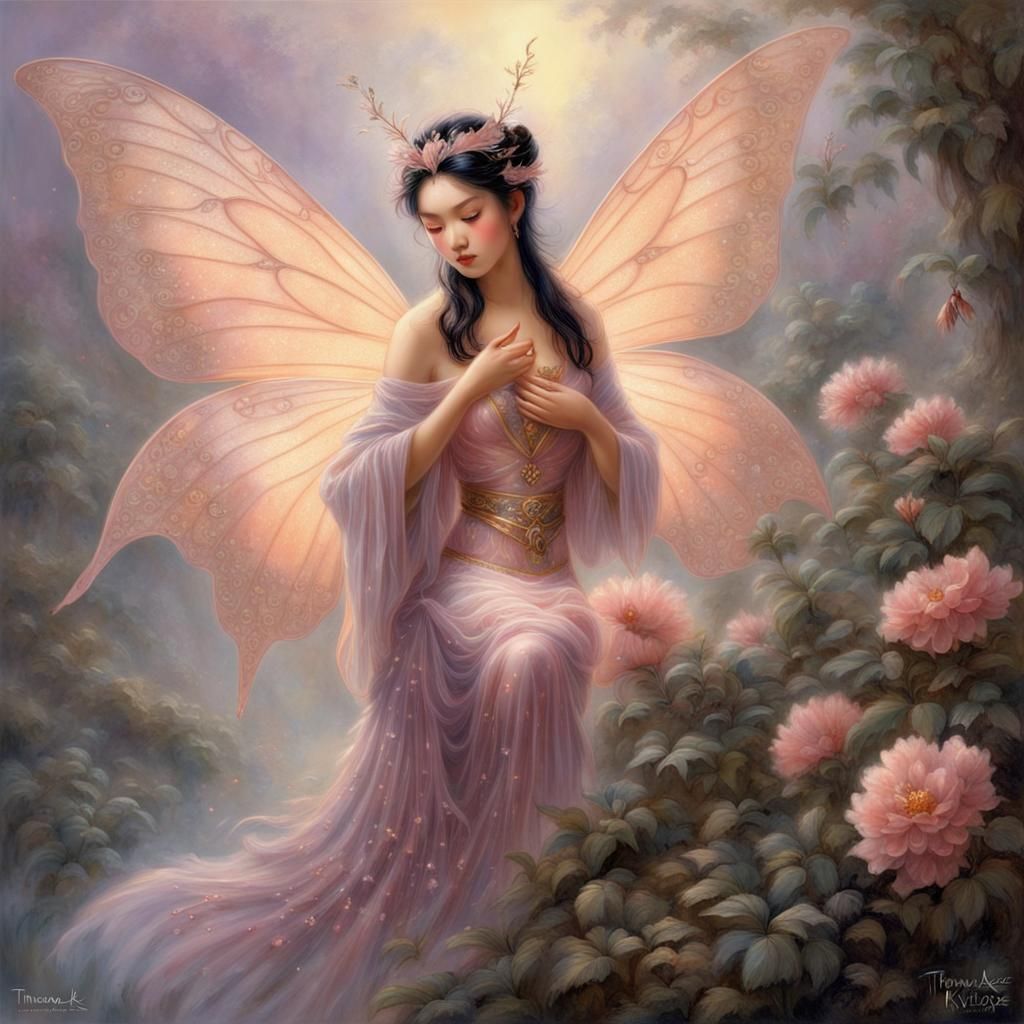 Ethereal Asian Fairy Queen with Moth Wings