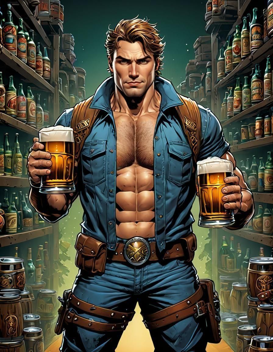 Beer Warrior Illustration in Comic Book Art Style