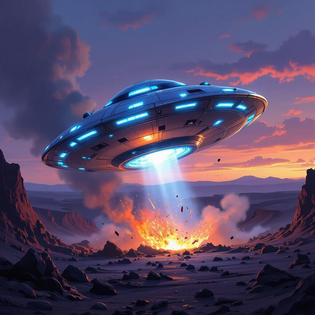 Retro Flying Saucer Crashes Into Volcanic Caldera