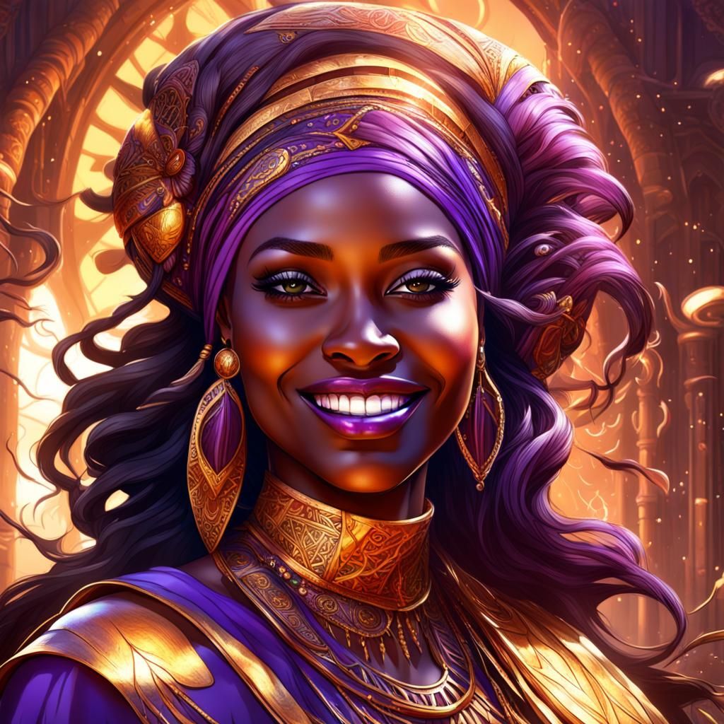 Radiant Smile: African American Woman in Dark Fantasy Style
