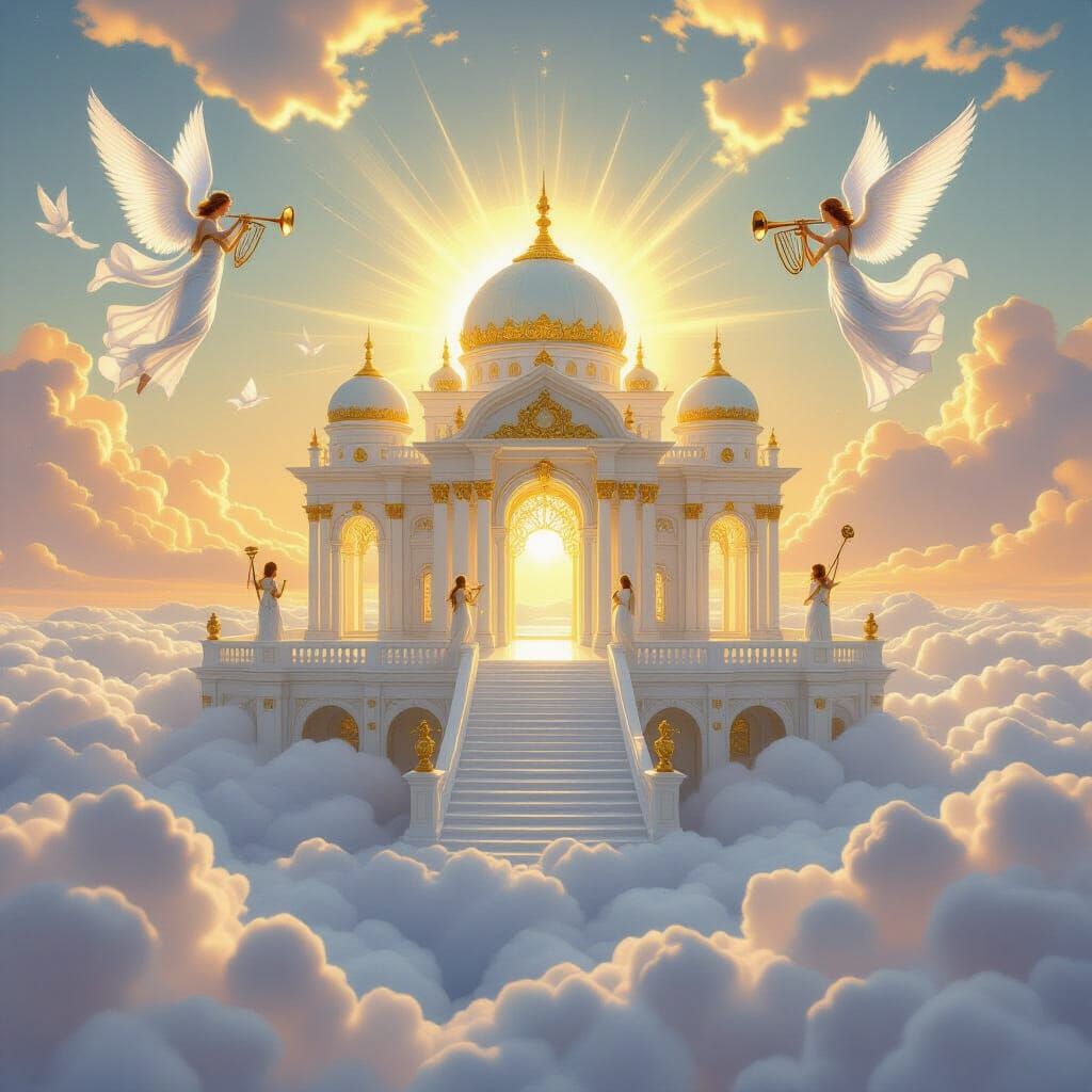 Ethereal Celestial Palace Floating at Divine Dawn