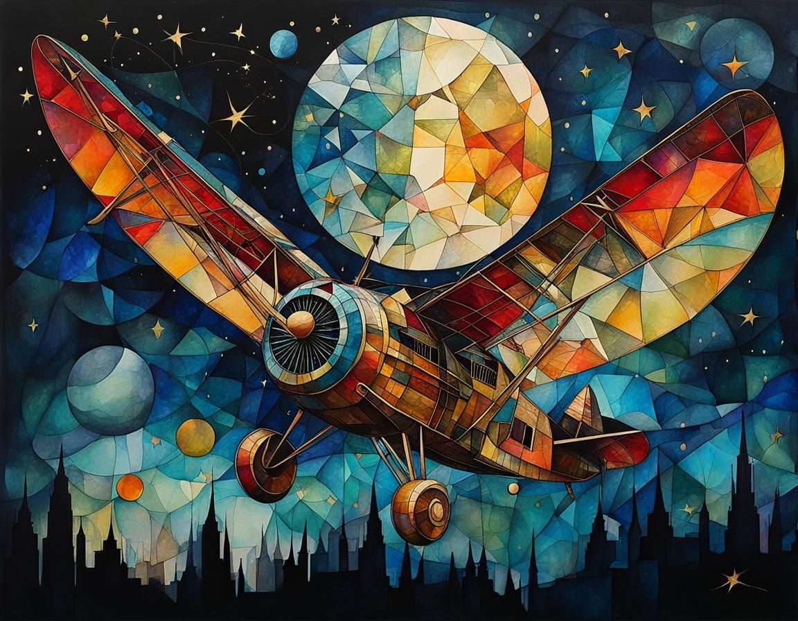 Celestial Journey in Alcohol Ink with Cubist Details