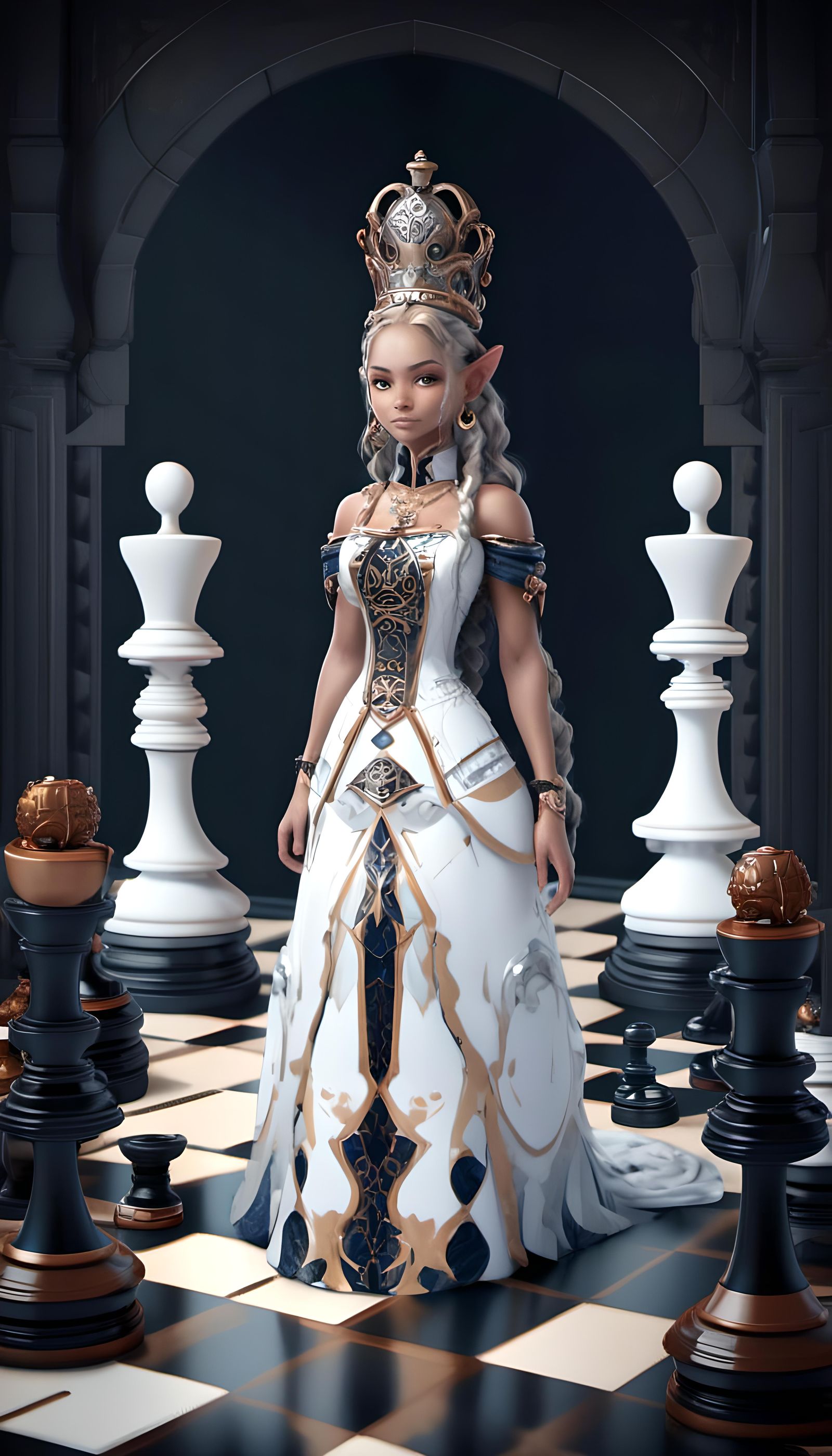 Intricate Portrait of Chess Queen in Digital Art Style