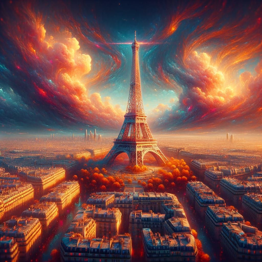 Fantastical Eiffel Tower Matte Painting in 8K