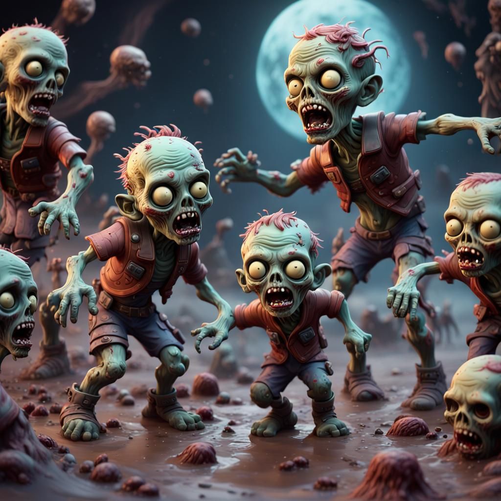 Space Bobblehead Zombies Playing: Detailed Matte Painting