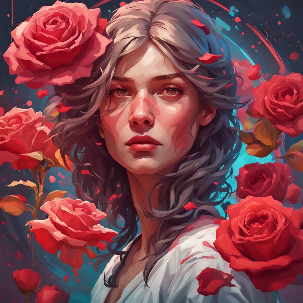 Dramatic Rose Portrait in Art Nouveau Style
