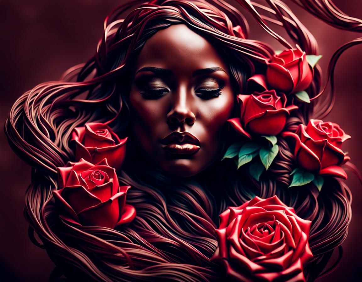Chocolate Woman Entwined with Crimson Rose