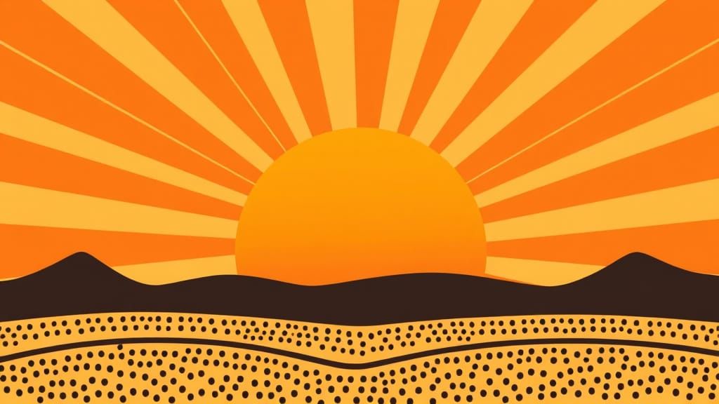 Cartoon Sunrise With Patterned Rays In Indigenous Style
