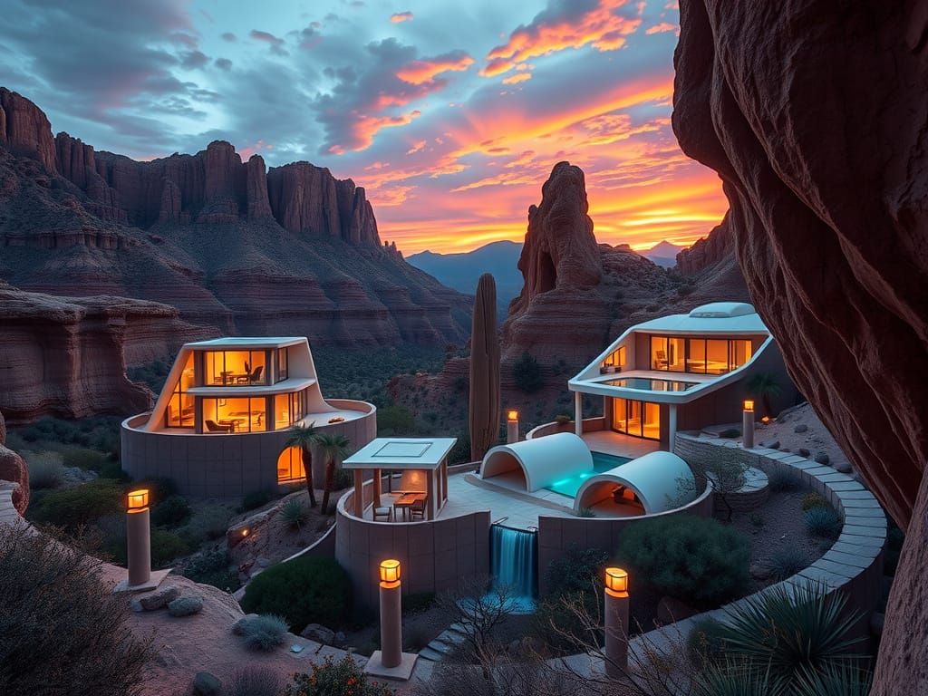 Vibrant Futuristic Villa Canyon Landscape