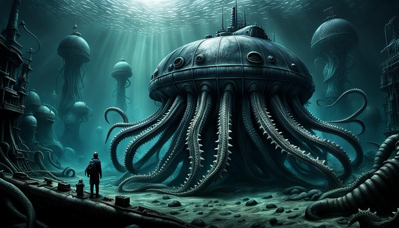 Submarine Under Attack: An H.R. Giger Inspired Scene