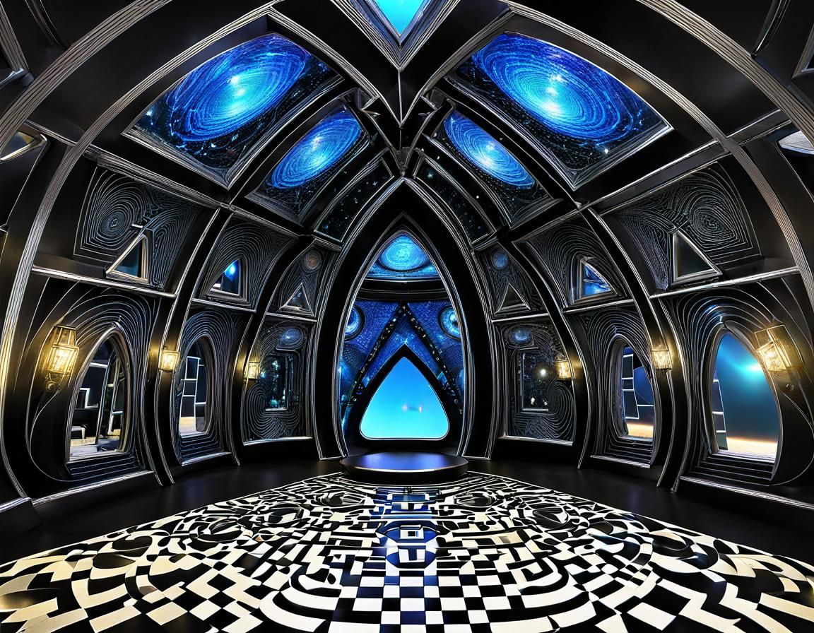 Art Deco Sci-Fi House in Space with Portal