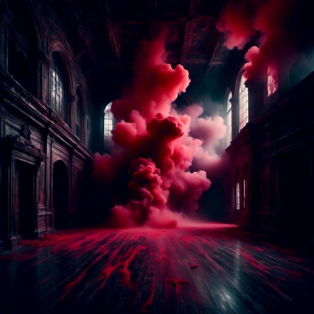Eerie Gothic Doors in Red Smoke
