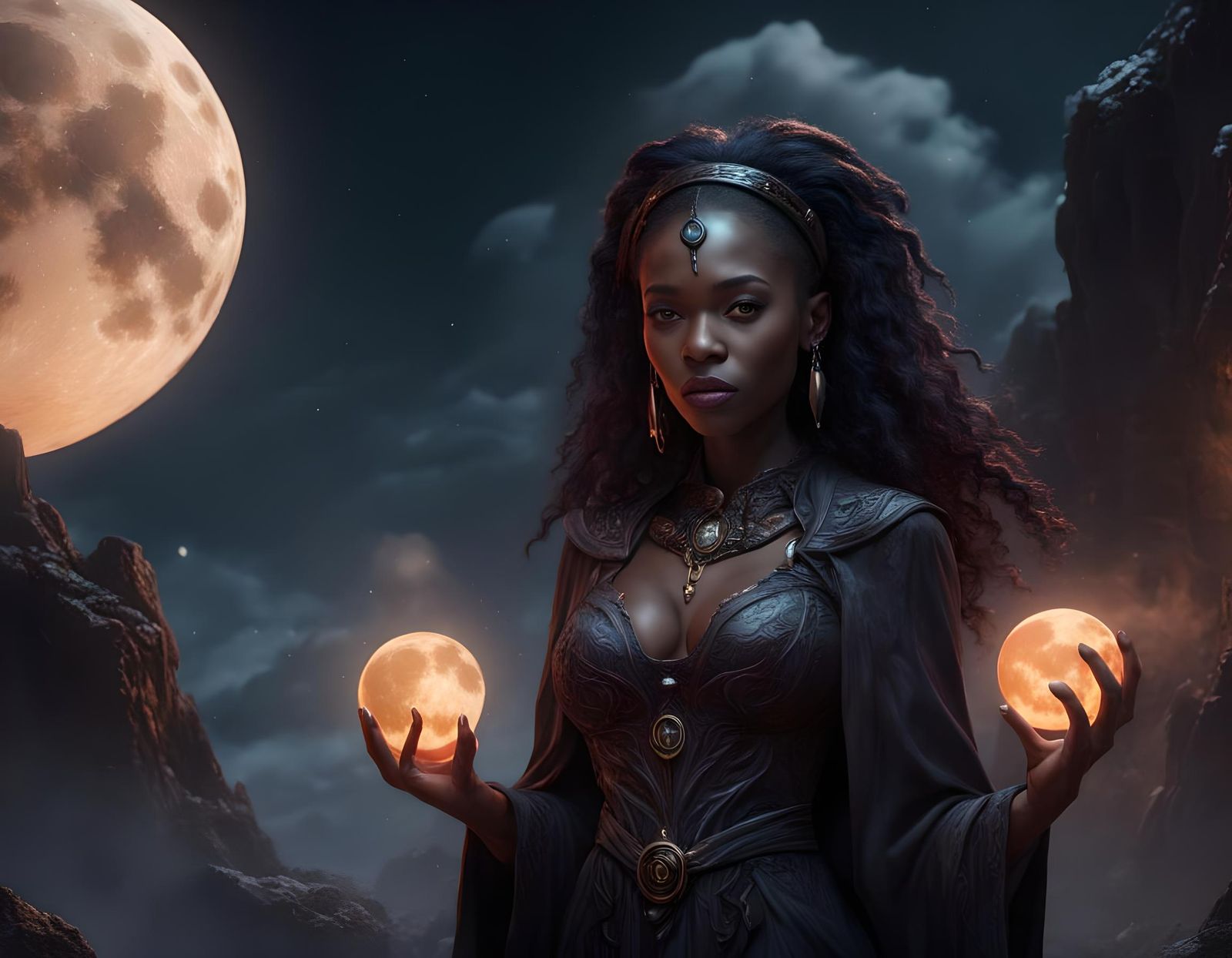 Moon Sorceress: Detailed Matte Painting in Fantasy Art