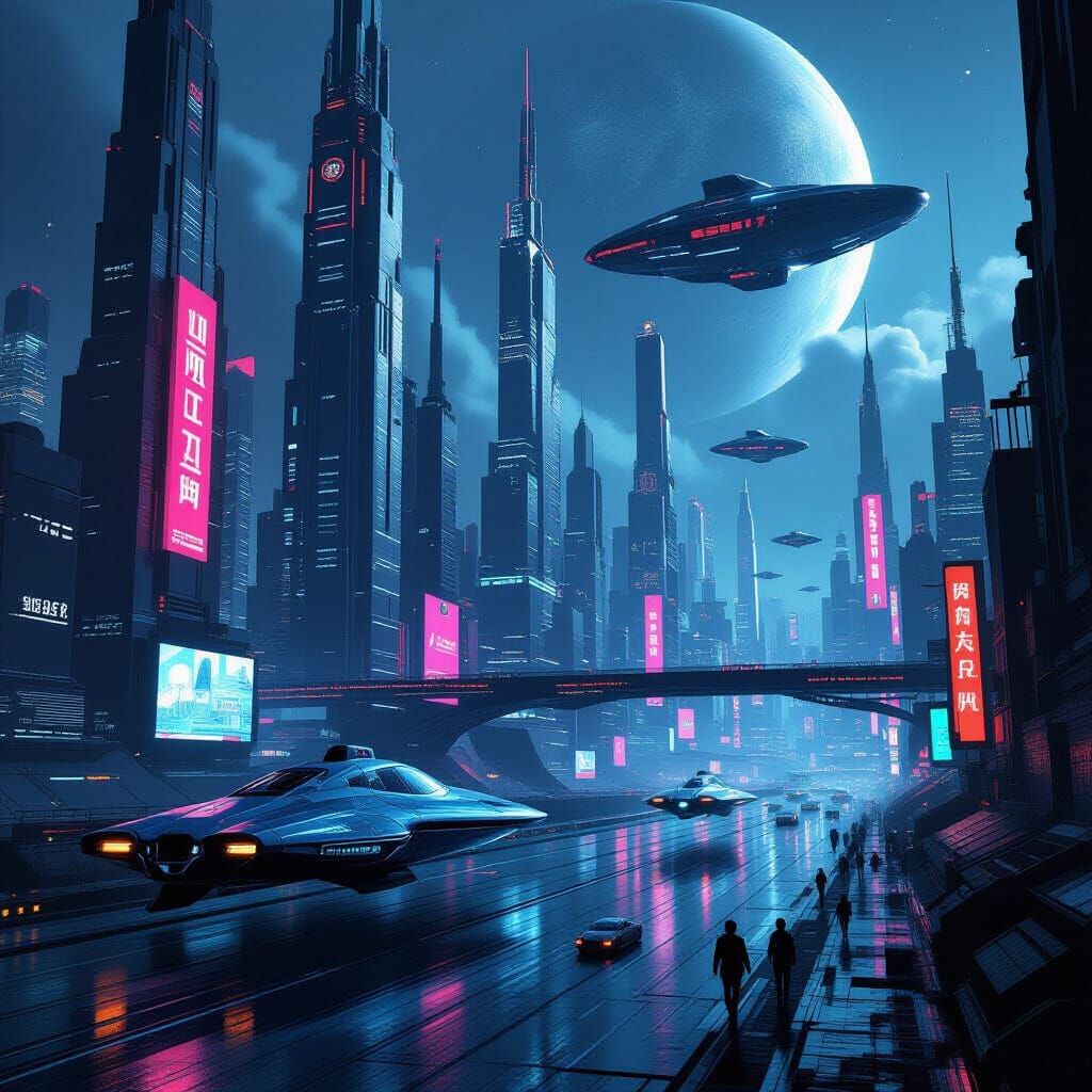 Futuristic Astro Punk Cityscape in Digital Art Style