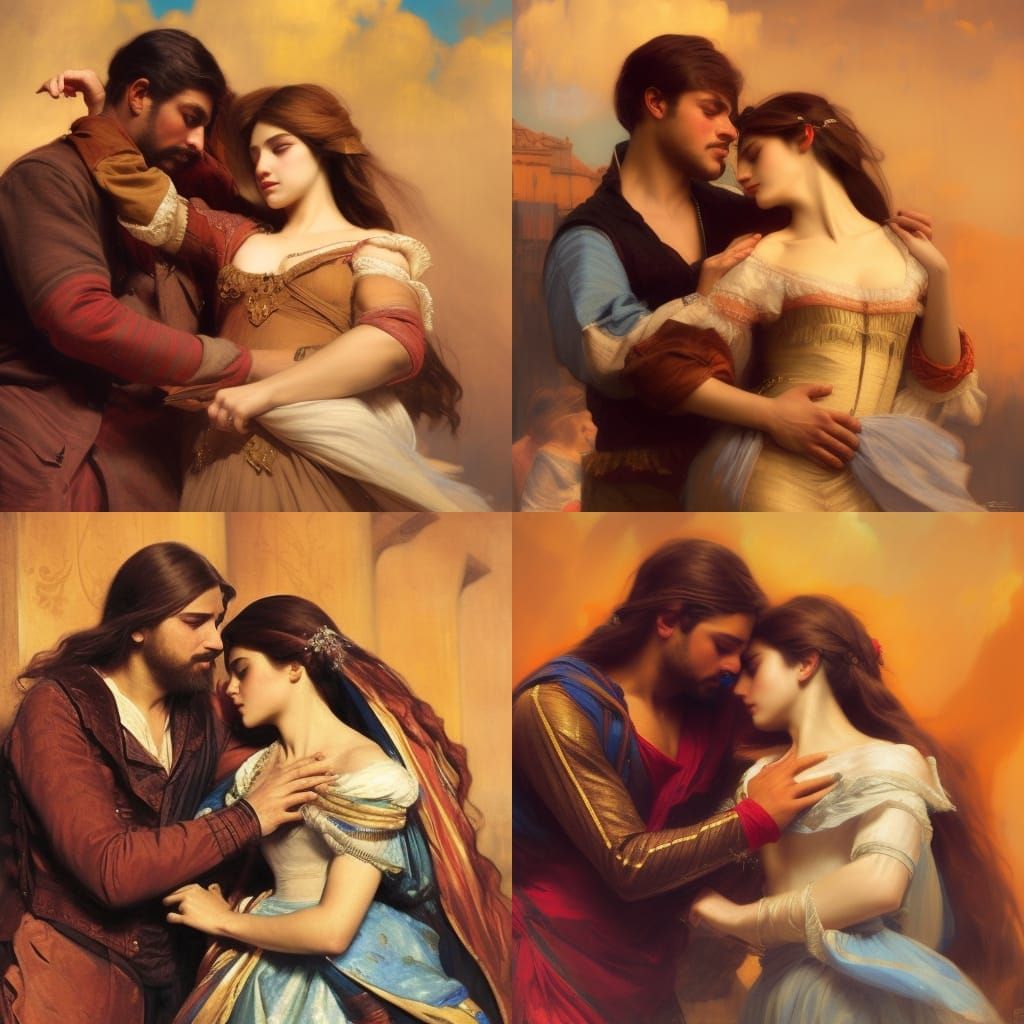 Romantic Portrait in the Style of Art Nouveau
