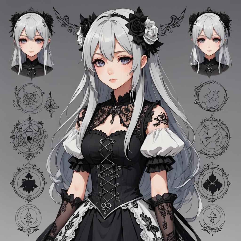 Gothic Anime Girl Reference Sheet in DeviantArt Style