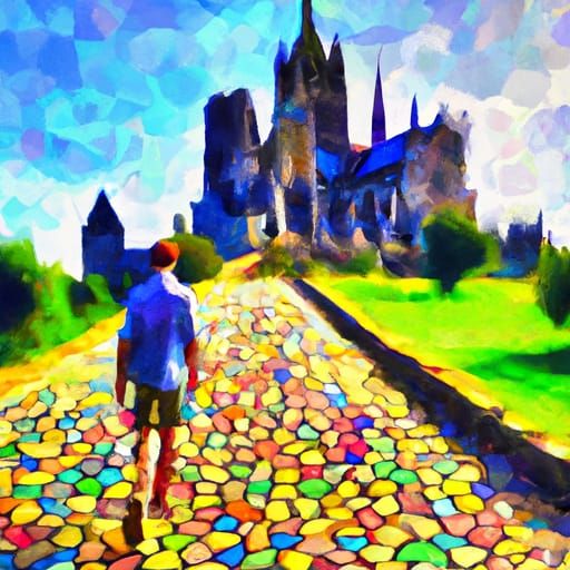 Pilgrim's Journey: Impressionistic Pointillism Fantasy Art