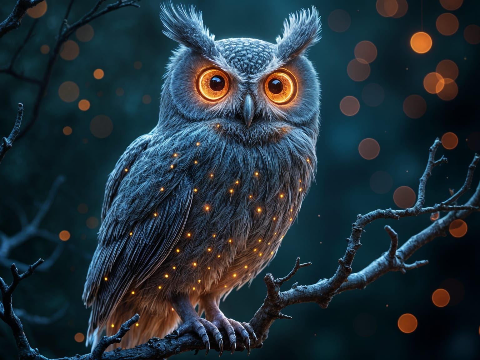 Clockwork Owl on Binary Code Branch in Nebula