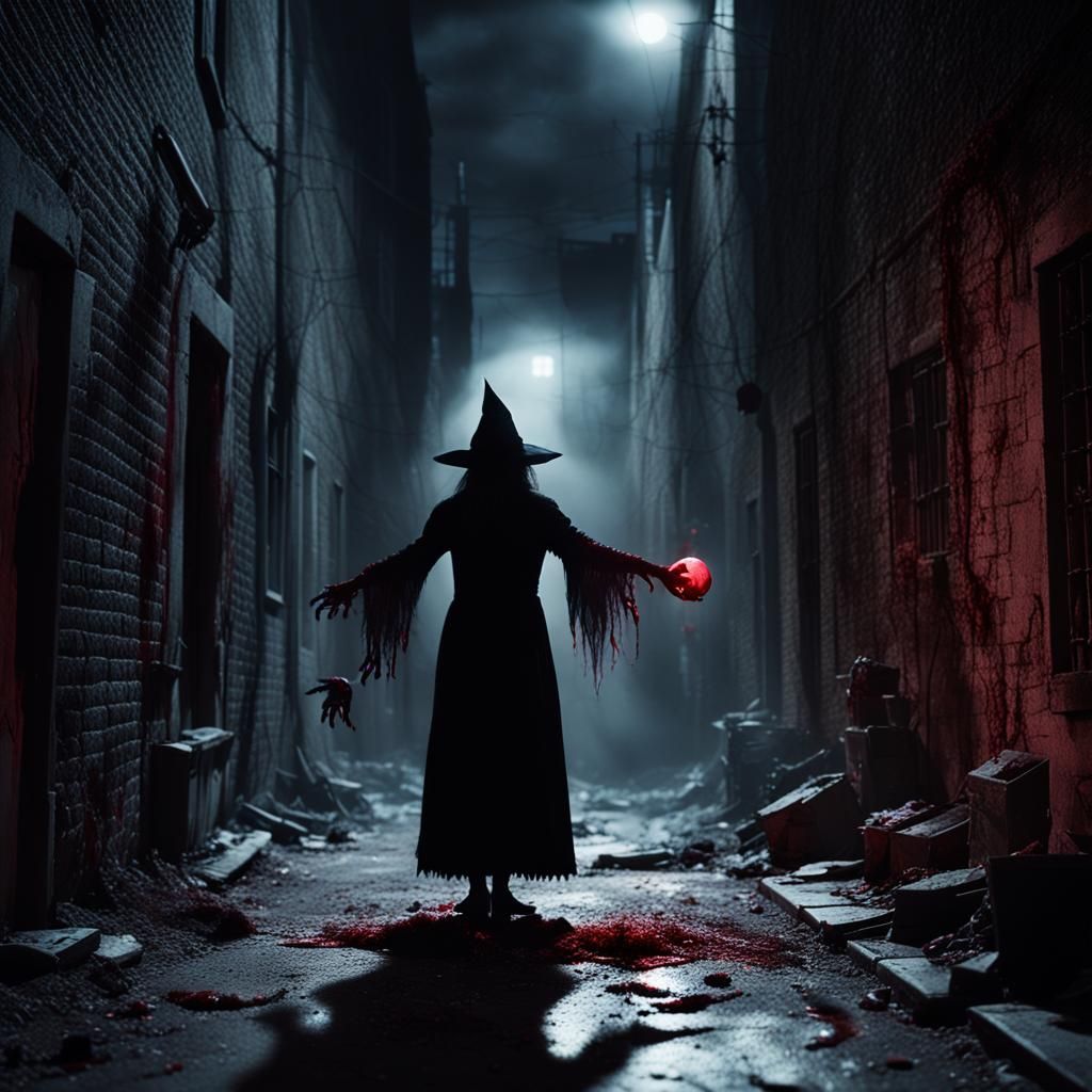 Eerie Witchcraft: Spellbinding Zombie in Dark Alleyway