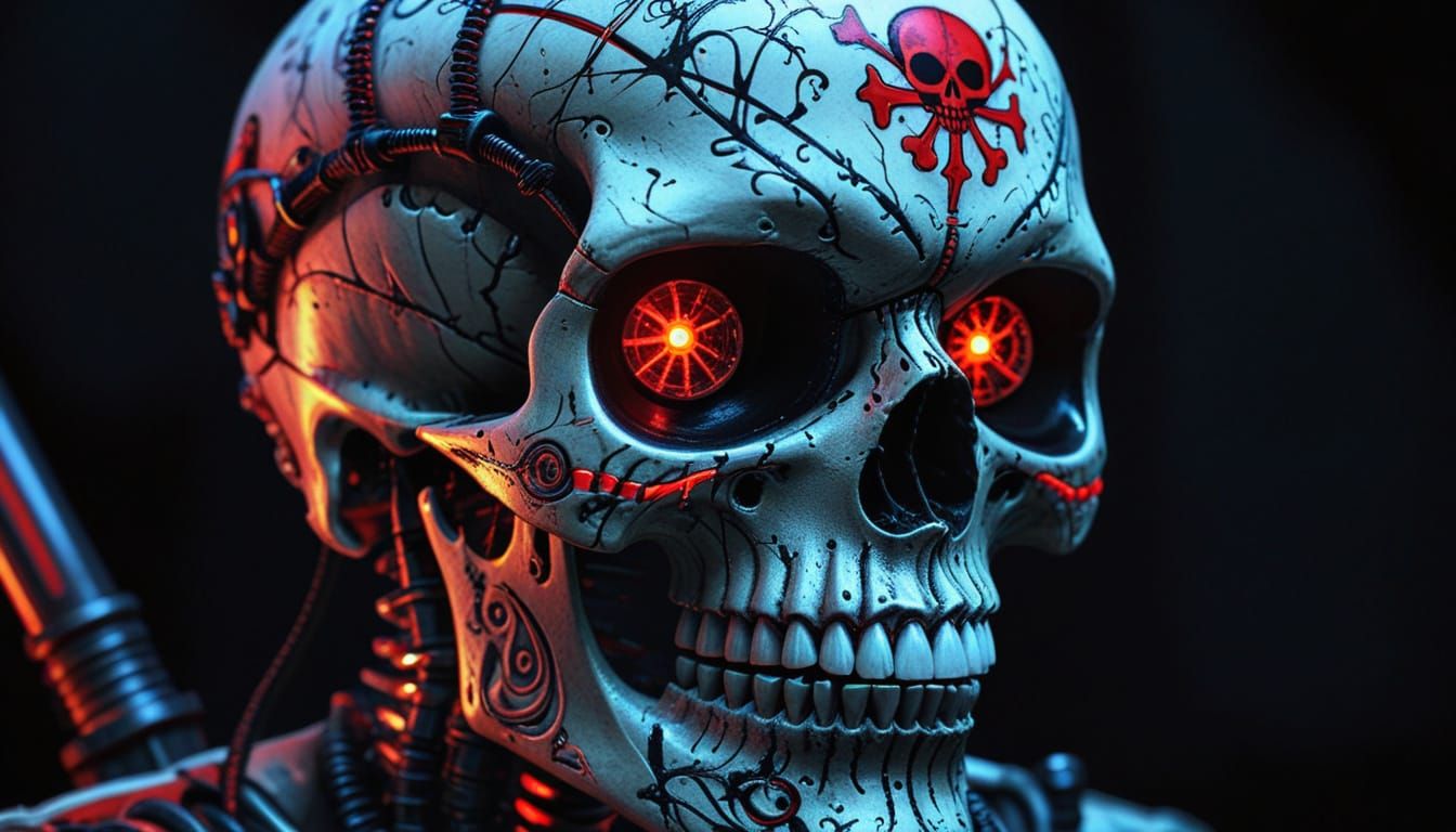 Gothic Skull Tattoo Design with Red Eyes