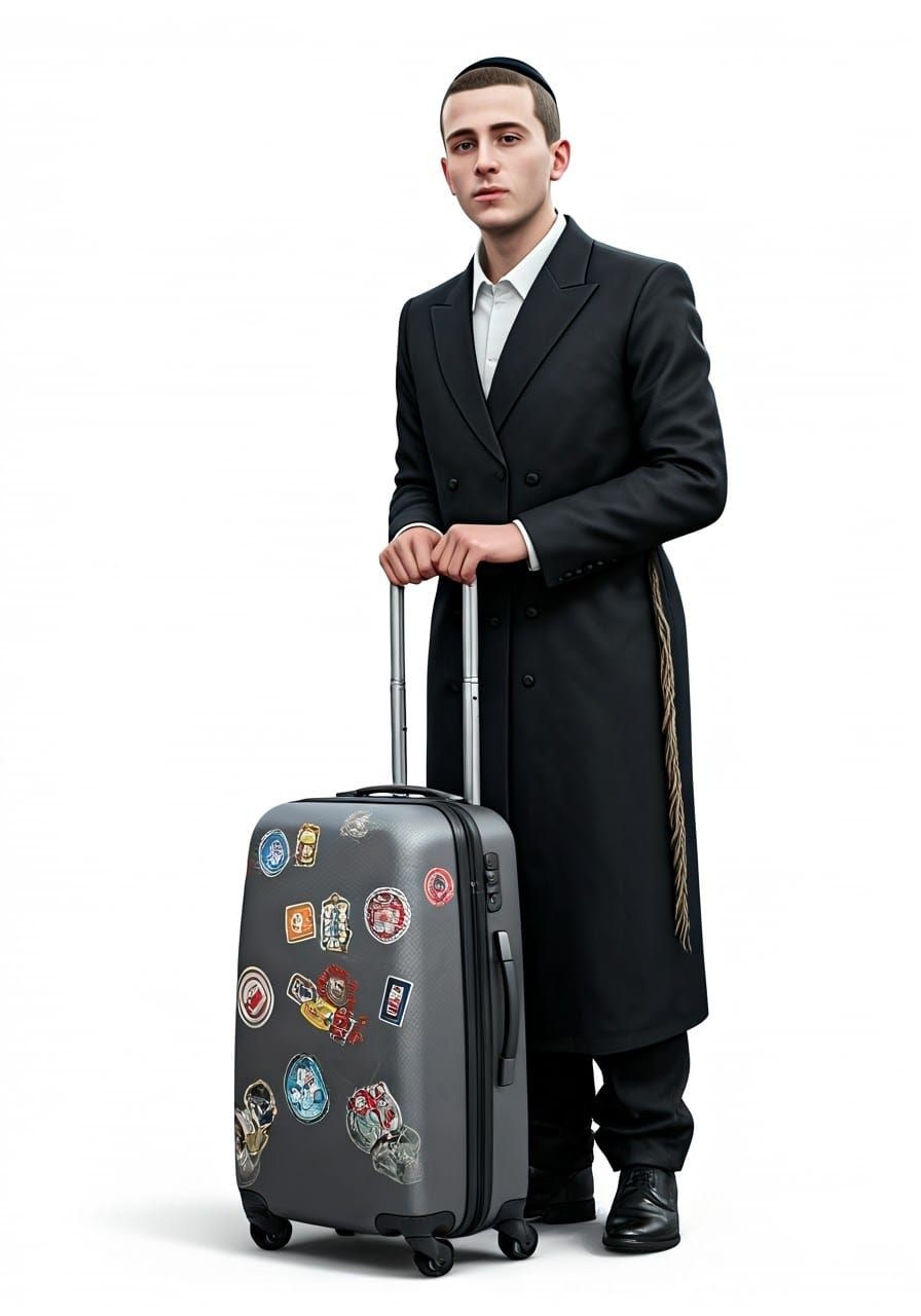 Hassidic Man with Trolley, Digital Art Illustration