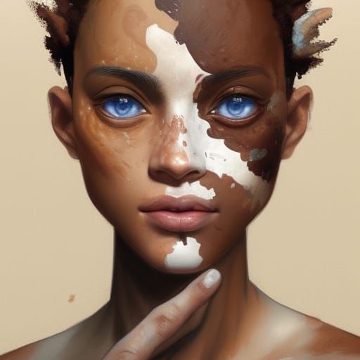 Beautiful Vitiligo Woman Portrait in Hyperdetailed Style