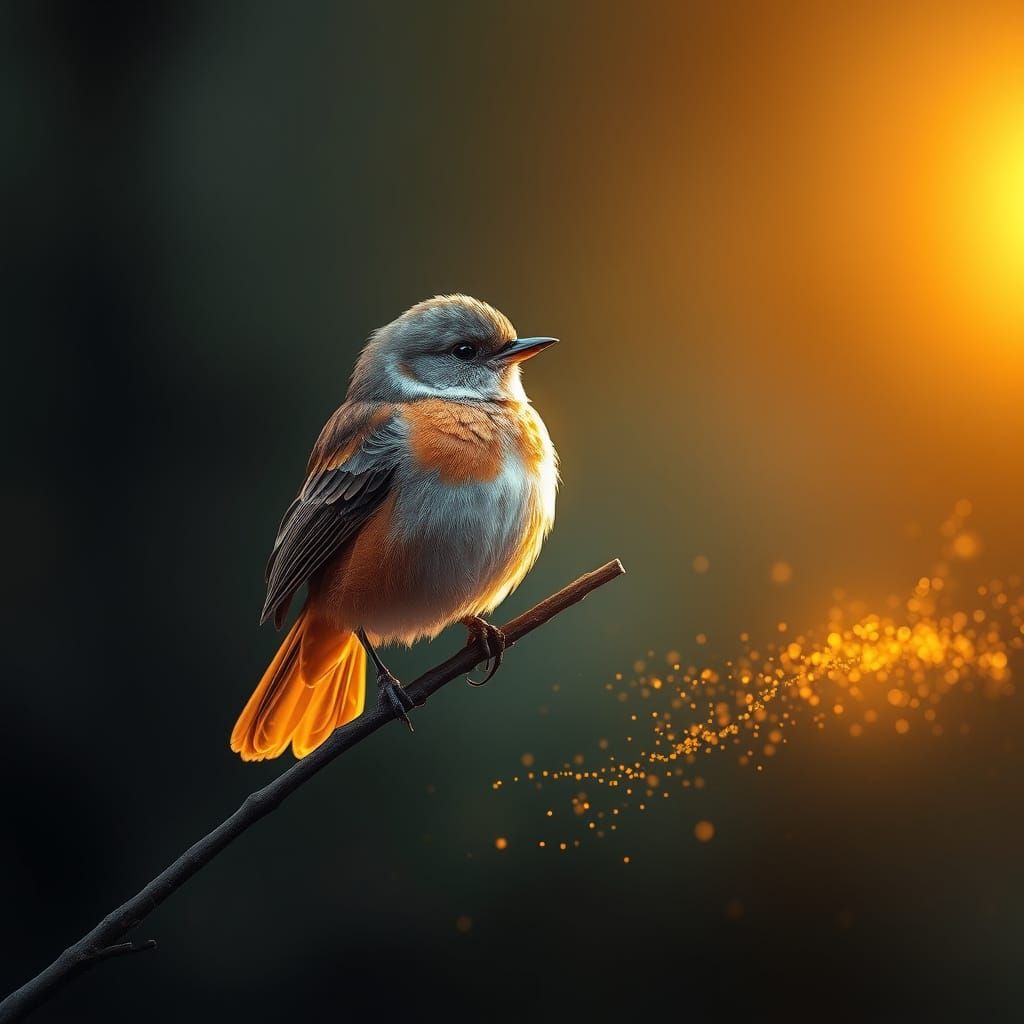 Whimsical Sunset Bird in Iridescent Plumage