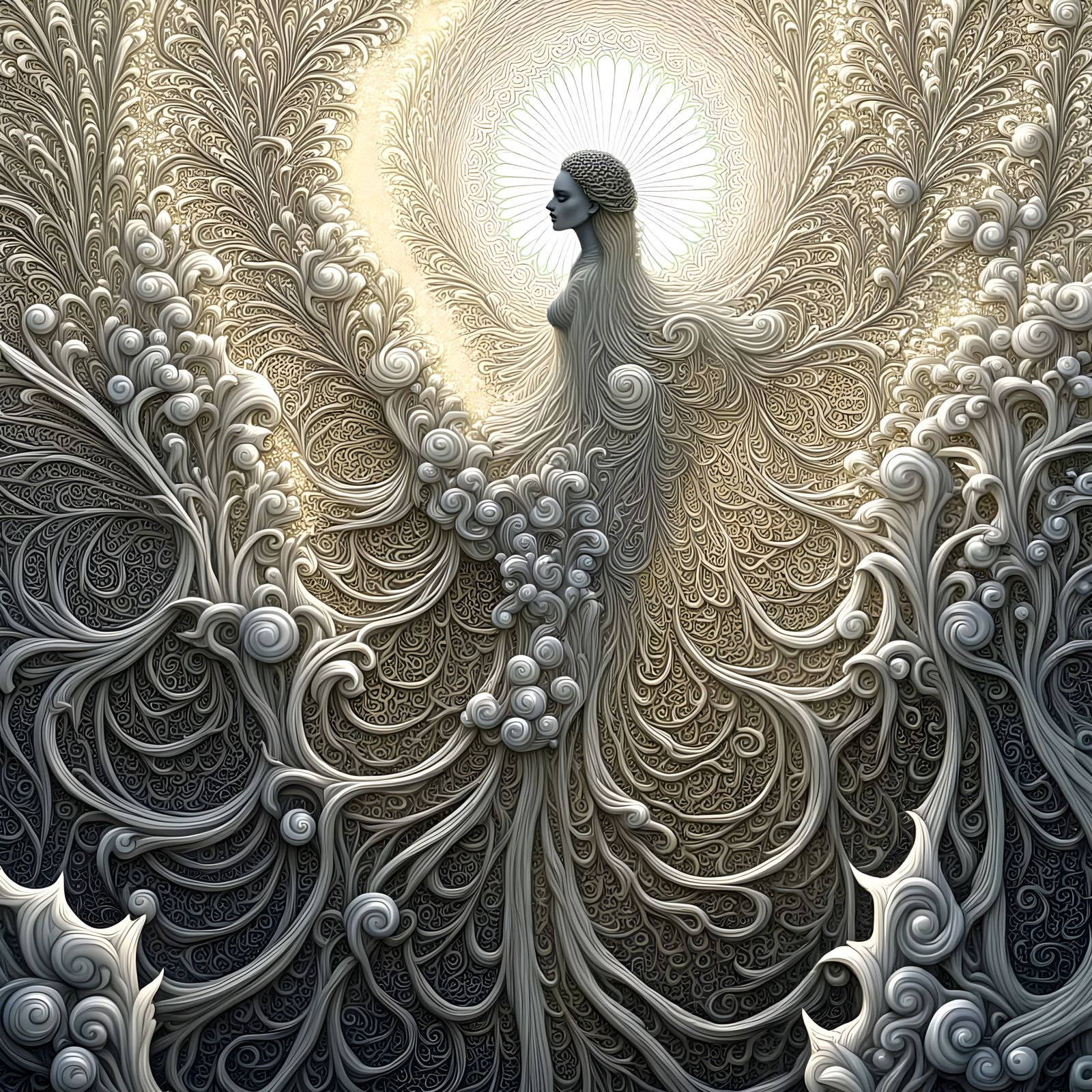 Opalescent Banshee Dreamscape of Fractal Sea Foam Figures