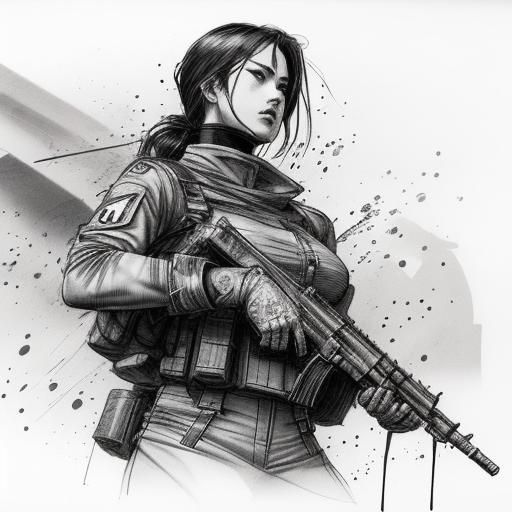 Female Soldier in Comic Book Style Splash Art