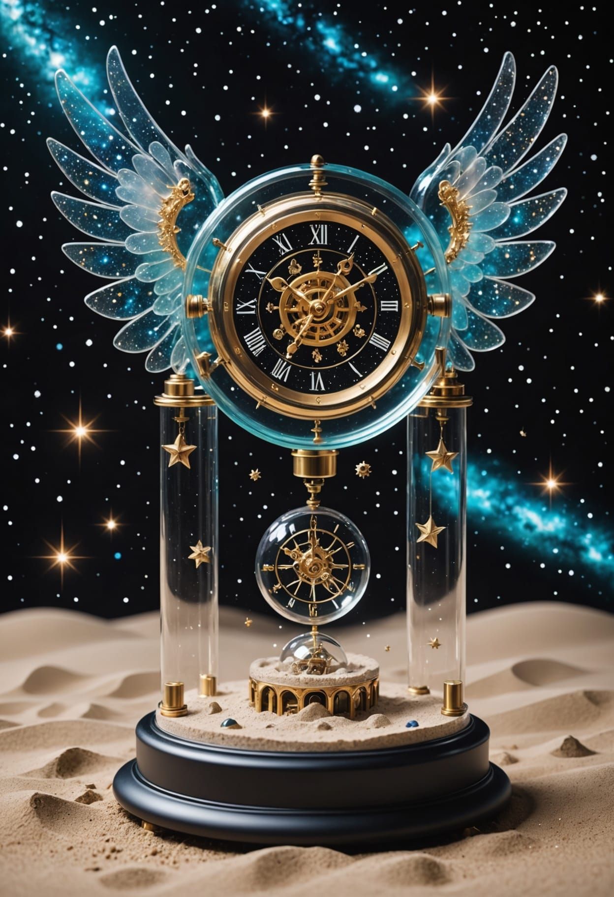 Clockwork Sand Timer Soars Through Interstellar Ocean