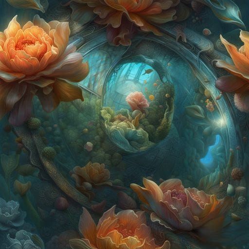 Underwater Floral Oil Painting with Shattered Mirror