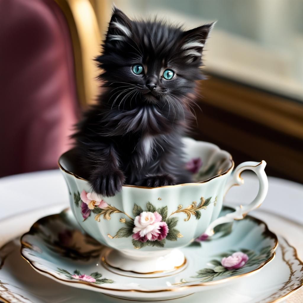 Cute Kitten in Teacup: A Photorealistic Portrait