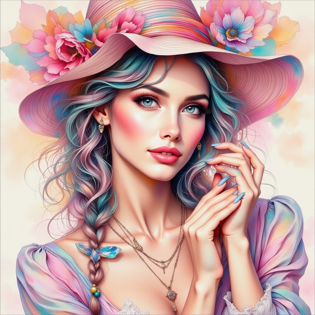 Woman in Pastel Clothing in Expressive Abstract Style