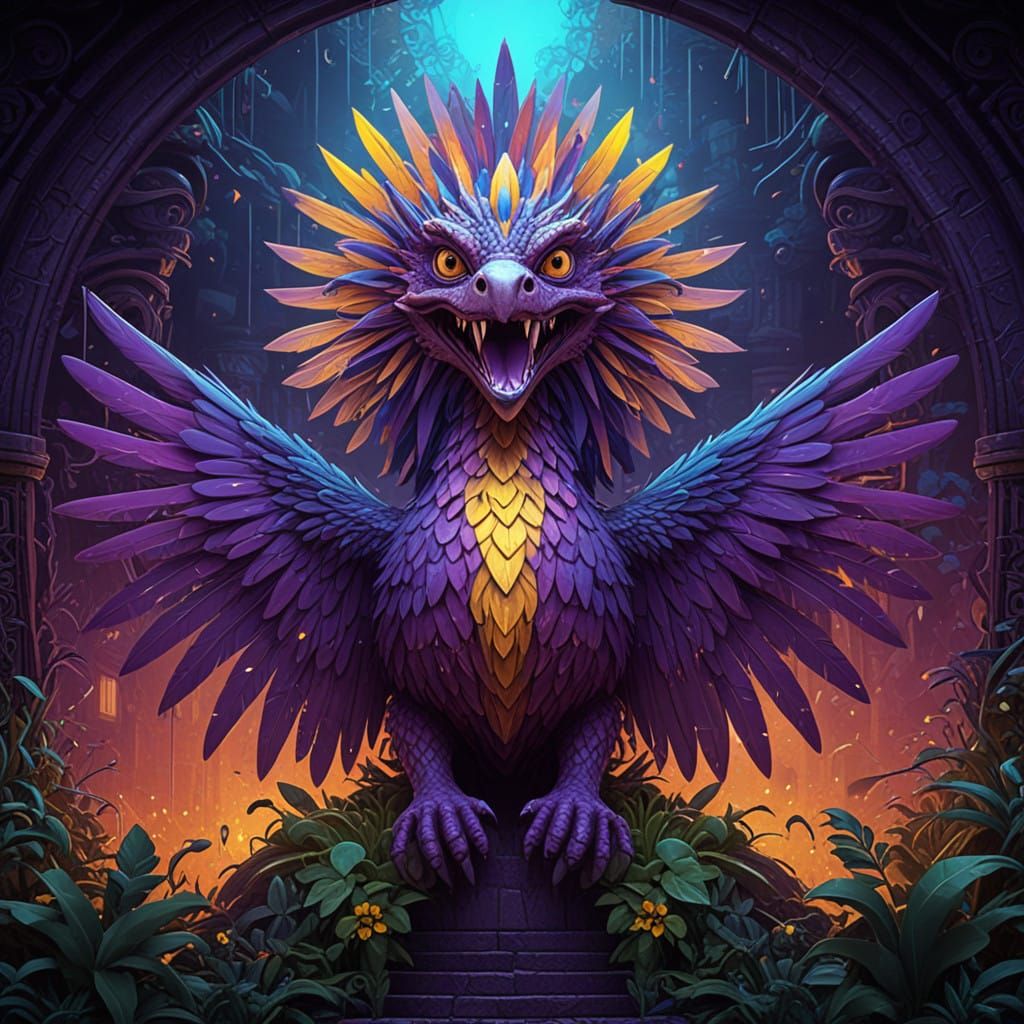 Surreal Quetzalcoatl God in Vibrant Art Nouveau Fantasy