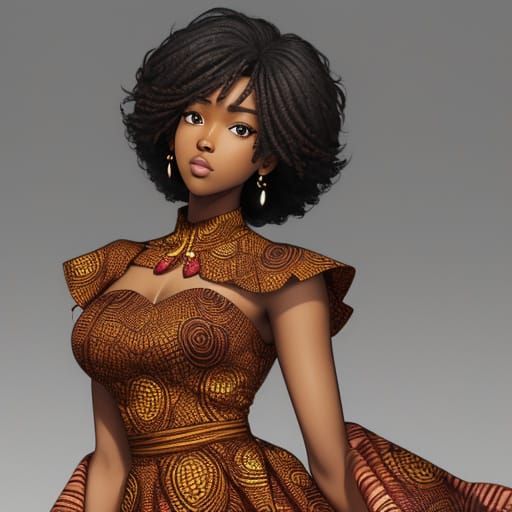 Elegant African Woman in Afro-Manga Style